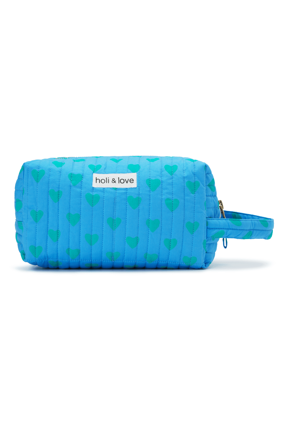 Grande trousse de toilette avec poignée et fermeture éclaire, motif rayures bleu marine jaune et rose, idéale pour les produits de beauté, les voyages vacances séjours maternité, accessoire de mode ethique en coton bio mixte unisexe