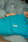 Sac weekend de voyage, sac à langer de maternité, couleur bleu Hawaii motif cœurs verts, accessoire de mode ethique en coton bio mixte unisexe