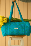 Sac weekend de voyage, sac à langer de maternité, couleur bleu Hawaii motif cœurs verts, accessoire de mode ethique en coton bio mixte unisexe
